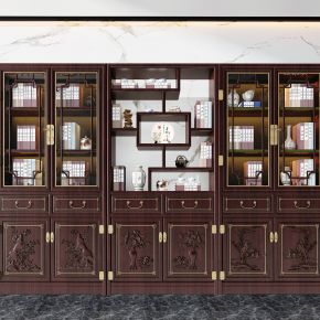 中式古典实木雕花书柜