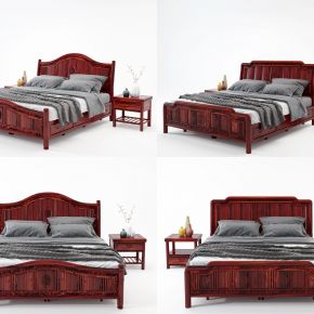 中式美式红木实木双人床床头柜组合