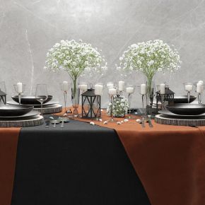 现代方形长条桌布餐具