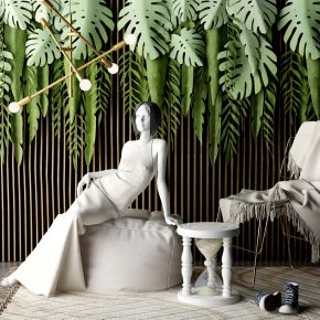 北欧人物模特绿植强服装店模特橱窗单椅组合