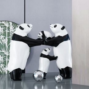 新中式熊猫雕塑雕像塑像摆件