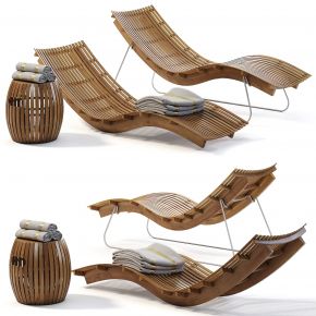 现代实木编织户外躺椅
