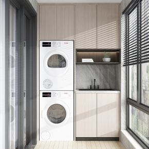 现代洗衣房，阳台洗衣柜，洗衣机