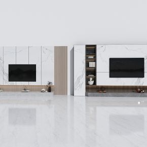 现代轻奢客厅电视背景墙，岩板格栅形象背景墙，电视背景柜