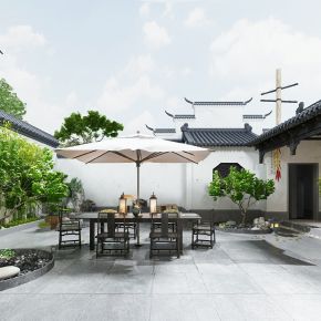 中式徽派建筑景观庭院