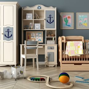欧式美式地中海儿童衣柜书桌婴儿床