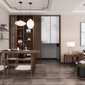 新中式餐厅客厅餐桌椅吊灯