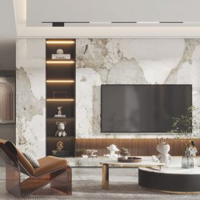 现代客厅餐厅，沙发，餐桌，电视柜