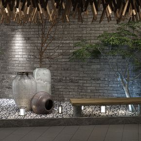 新中式景观造景陶罐干支植物