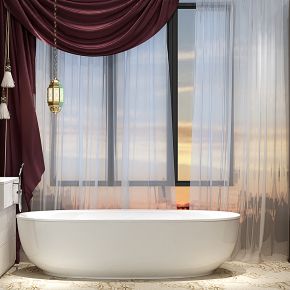 现代浴缸窗帘蒙古花纹组合