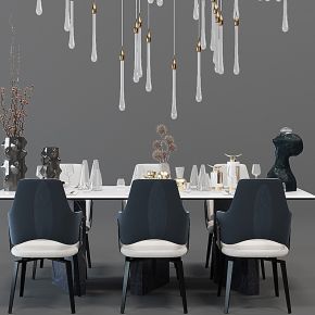 现代餐桌椅人物雕塑花瓶吊灯组合