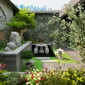 中式庭院花园阳台植物景观