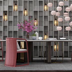新中式餐桌椅组合吊灯马灯
