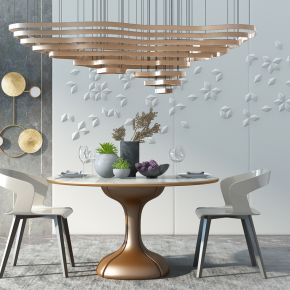 现代餐桌椅金属吊灯皮革花瓣雕花背景