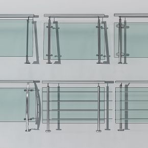 现代不锈钢玻璃栏杆扶手组合