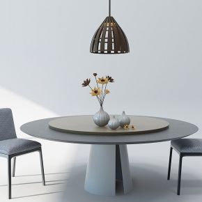 现代圆形餐桌椅吊灯组合