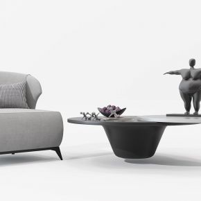 现代单人沙发茶几人物雕塑
