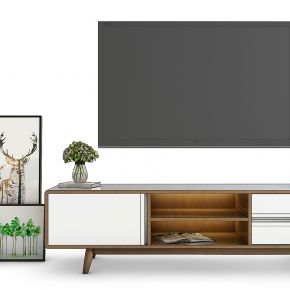 现代实木电视柜装饰画组合