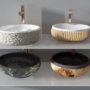 新中式石材圆形陶瓷台上盆水龙头