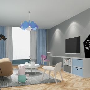 现代儿童房起居室吊灯小猪佩奇沙发