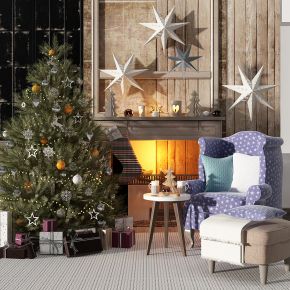 欧式单人沙发圣诞树饰品壁炉礼品盒