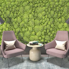 现代绿苔植物墙休闲椅组合