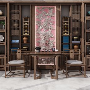中式古典书房书柜茶室