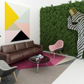 现代植物墙办公沙发