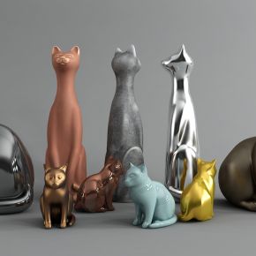 现代猫雕塑 猫咪摆件
