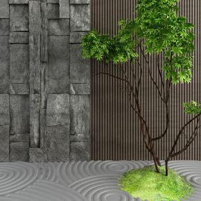 现代植物小景 水波纹 文化石墙面 枫树