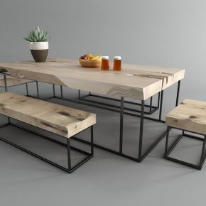现代老木头茶桌凳组合