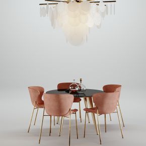 现代餐桌椅吊灯组合