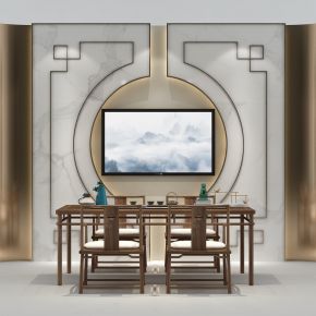 新中式茶桌椅 屏风