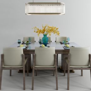 新中式餐桌椅  餐桌水晶吊灯