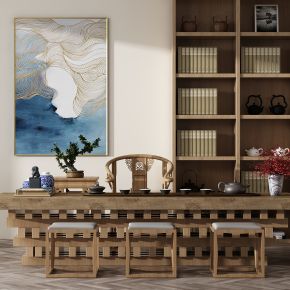 新中式泡茶桌椅组合 装饰柜