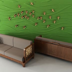 中式沙发 飞鸟墙饰