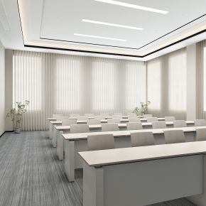 现代会议室，报告厅，演讲室，多功能厅，会议室背景墙，条形桌椅，梦幻窗帘