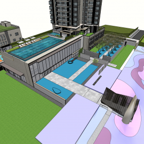 华润现代示范区深化模型含小学学校 屋顶花园游泳池