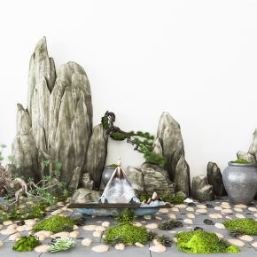新中式景观小品 植物 树 石头 摆件