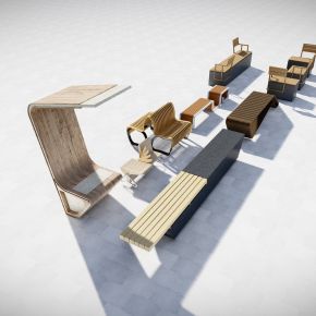 现代 景观创意座凳 景观座椅 木制座椅组合 居住区休息座椅