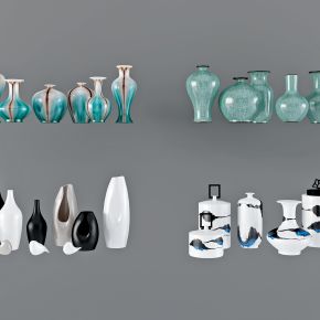 新中式陶瓷 花瓶 罐子组合