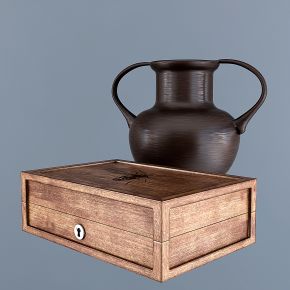 现代实木储物箱,陶瓷罐组合