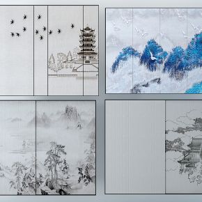 新中式水墨画硬包背景墙，装饰画