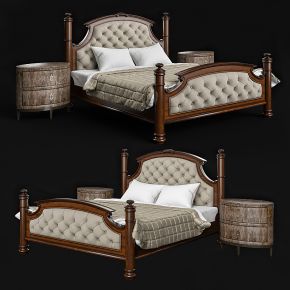 古典皮革木质双人床