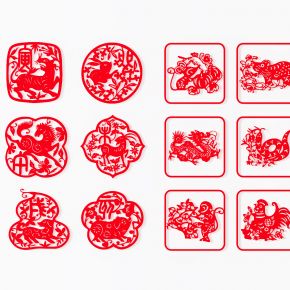 中式十二生肖剪纸，窗花年货