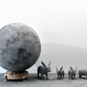 现代月球 玉兔 兔子石头 雕塑  (2)