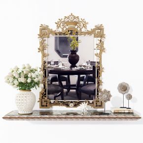 法式雕花金属挂壁镜,花瓶，摆件