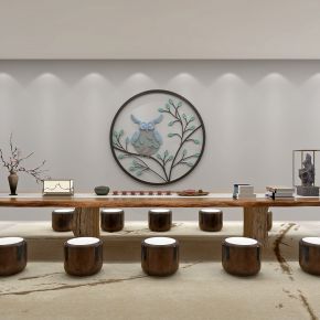 新中式大型实木原木茶台茶台  古铜凳 书籍 花瓶 雕塑摆件 (2)