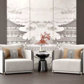 新中式布艺单人沙发