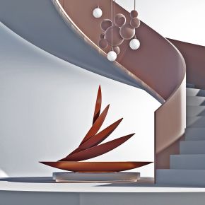 现代抽象雕塑，旋转楼梯